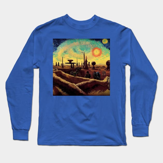 Starry Night in Mos Eisley Tatooine Long Sleeve T-Shirt by Grassroots Green